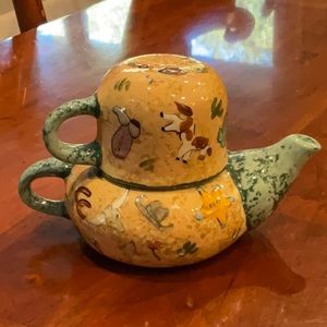 Charming southwestern cowboy themed ceramic tea set for one